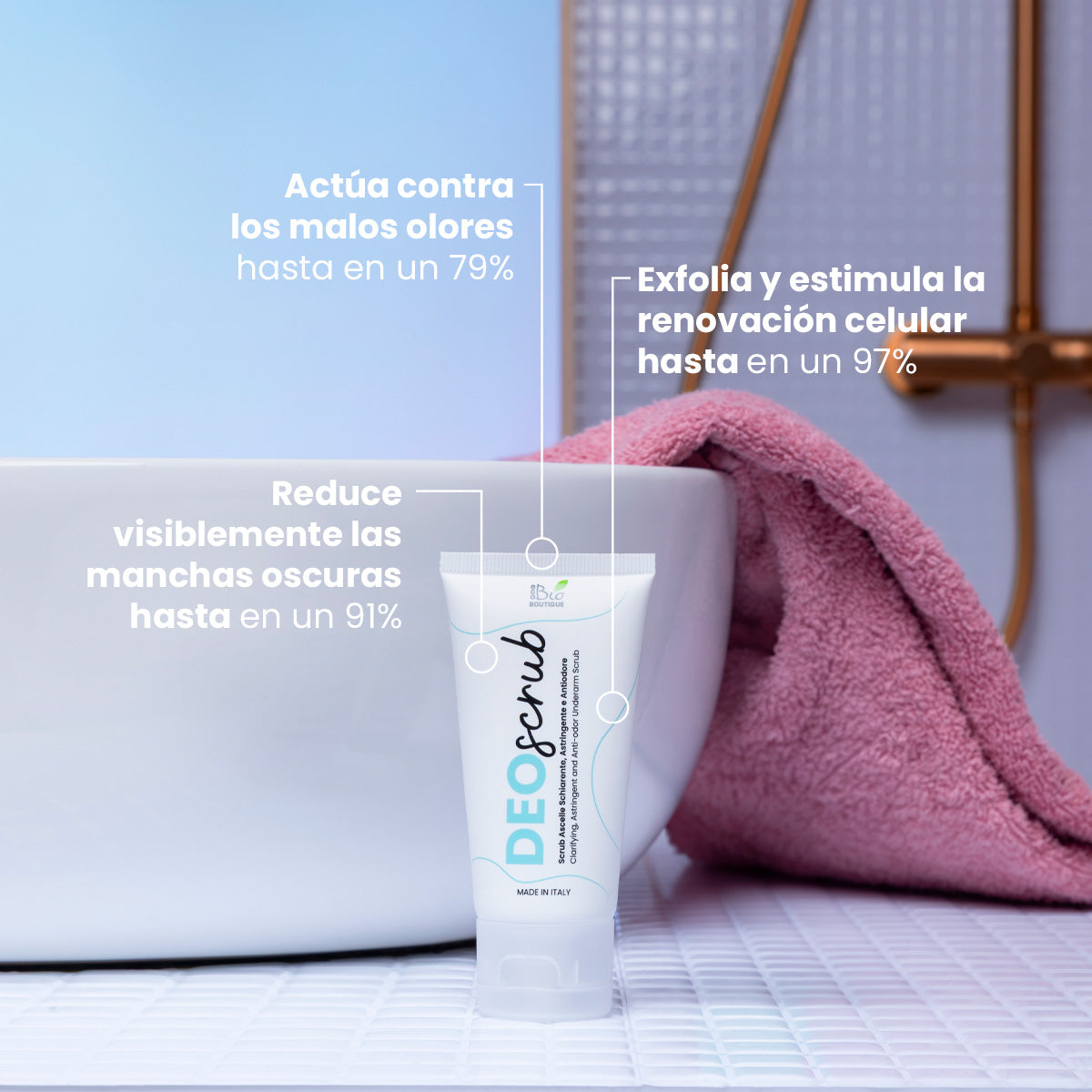 DeoScrub - Exfoliante para Axilas Blanqueador, Astringente y Antiolor | Eco Bio Boutique