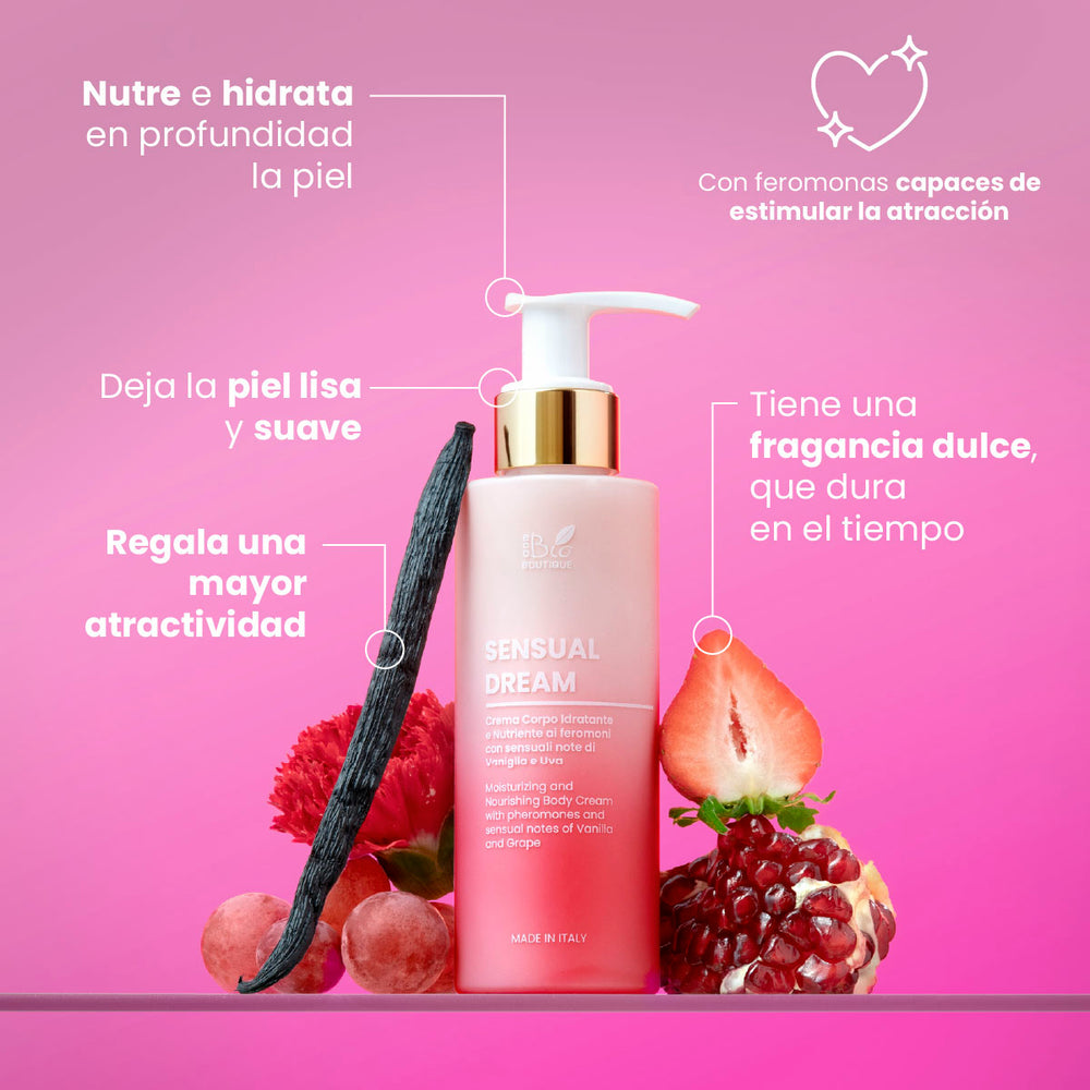 Sensual Dream - Crema Corporal Hidratante y Nutritiva con feromonas y sensuales notas de Vainilla y Uva | Eco Bio Boutique