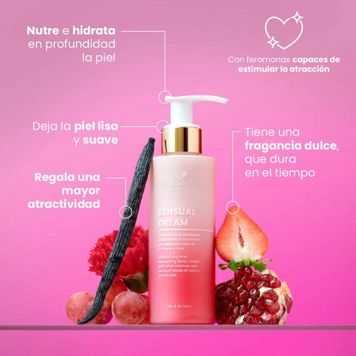Sensual Dream - Crema Corporal Hidratante y Nutritiva con feromonas y sensuales notas de Vainilla y Uva | Eco Bio Boutique